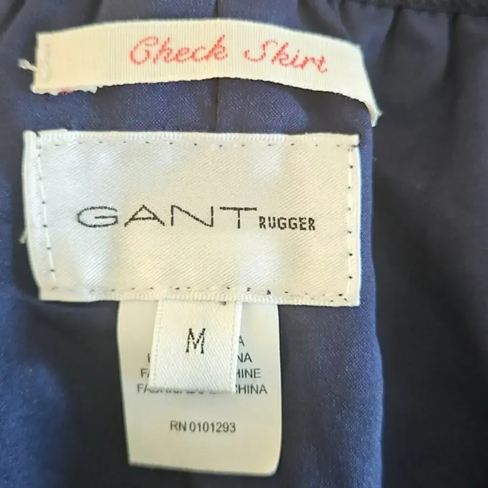 GANT Rugger Women's Pleated A-Line Skirt Navy Cream Argyle Plaid Medium EUC